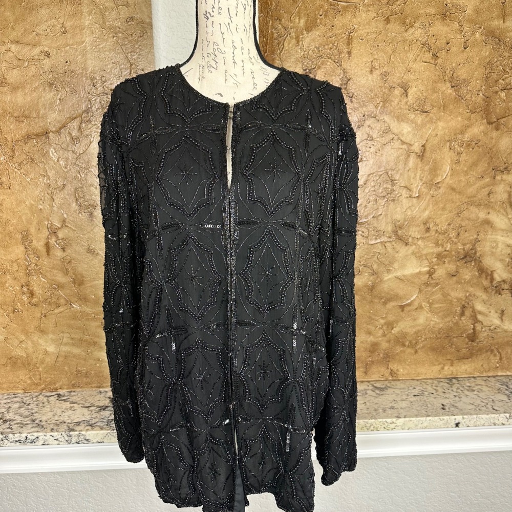 Vintage Scala Black Beaded Sequin Jacket 3X Embellished Evening Party‎ Holiday